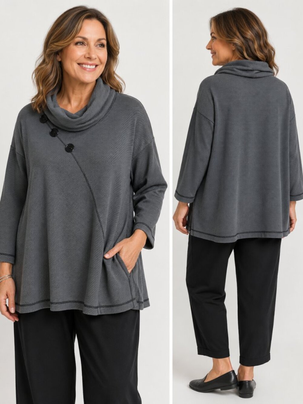 Ali Miles Boxy Swing Tunic – Size 2X – Black & White – Pre-Owned Excellent